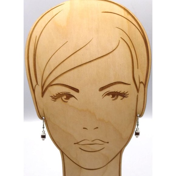 Vintage Minimalist Dangle Earrings in Silver Tone with Classic Burgundy Band - Picture 3 of 4